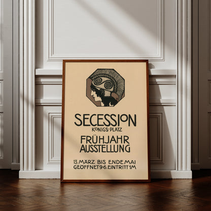 Vintage-Ausstellungsplakat der Münchner Secession von Franz von Stuck aus dem Jahr 1907 mit dem Profil der Pallas Athene.
