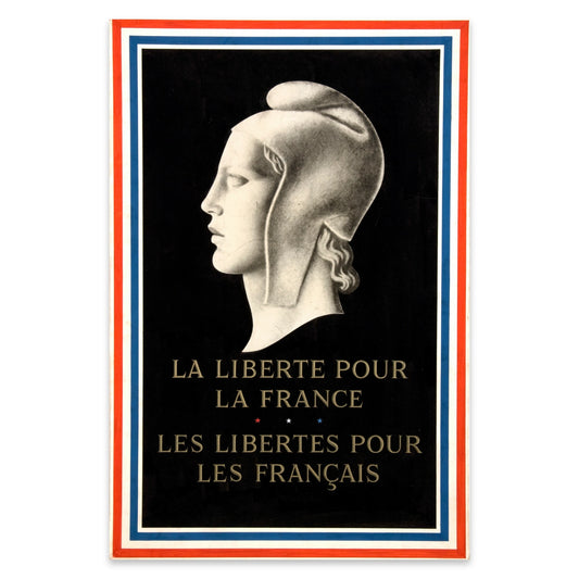 Retro-Plakat zur französischen Geschichte mit patriotischem Schriftzug.