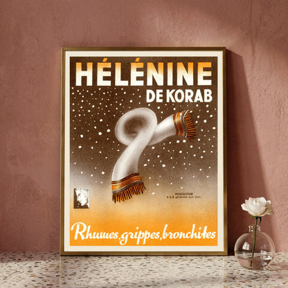 Art Déco Werbeplakat für Medizin gegen Bronchitis in Braun und Orange.