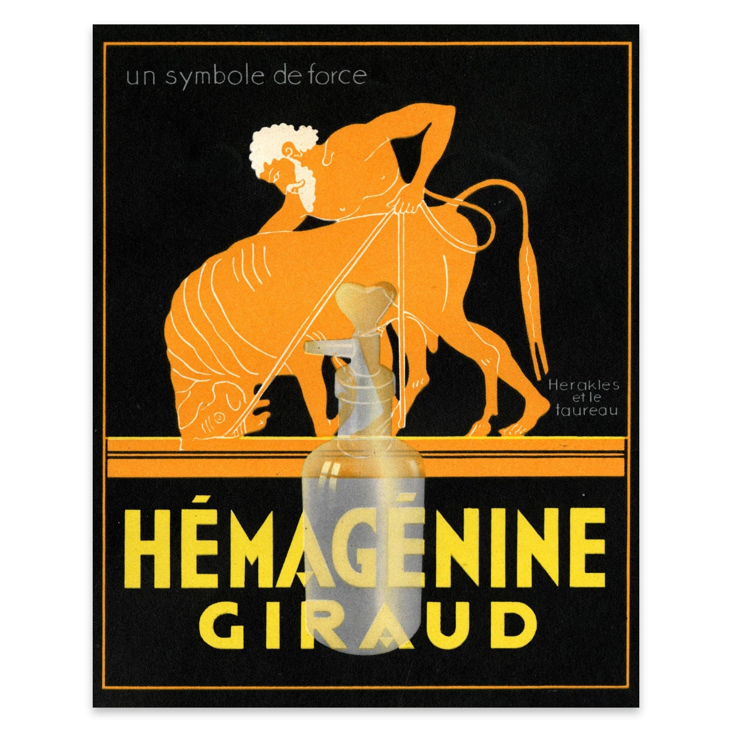 Mythologisches Kunstdruck-Poster mit gelber Typografie Hémagénine Giraud.