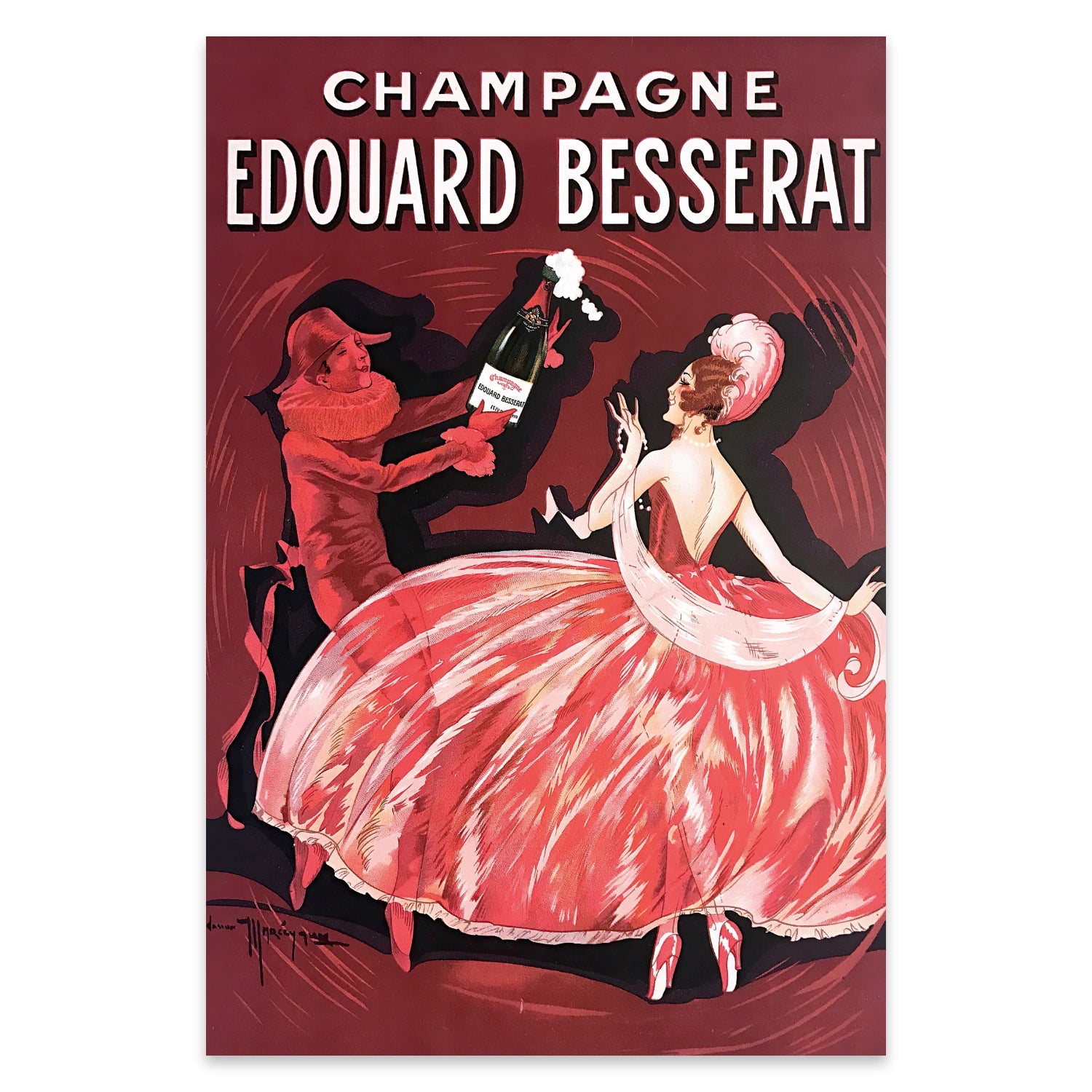 Detaillierte Illustration eines historischen Champagner-Etiketts auf einem Kunstplakat.