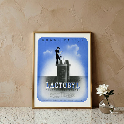 Französisches Werbeplakat Lactobyl im Art Deco Stil mit blauer Farbgebung.