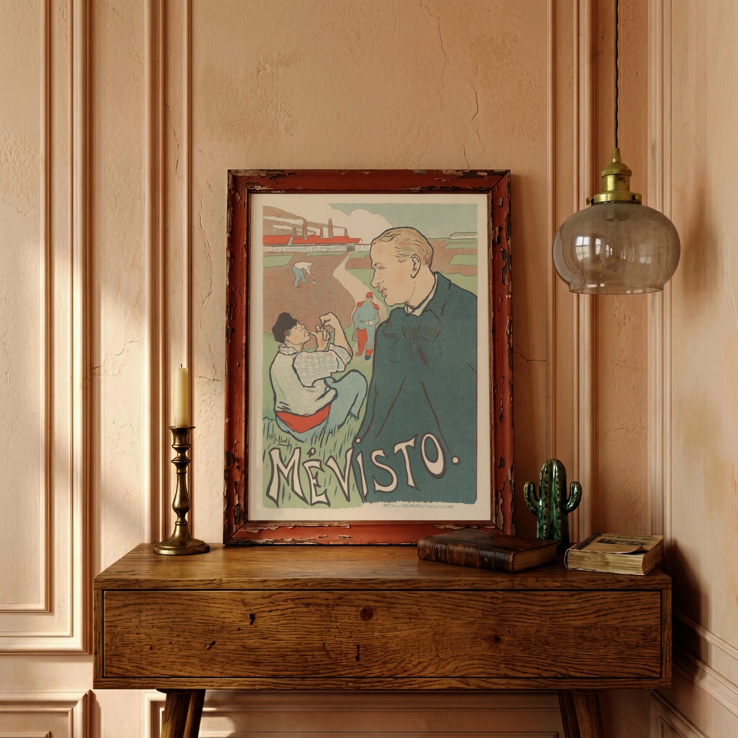 Detailreiches Vintage-Poster des französischen Künstlers Ibels für Mévisto.