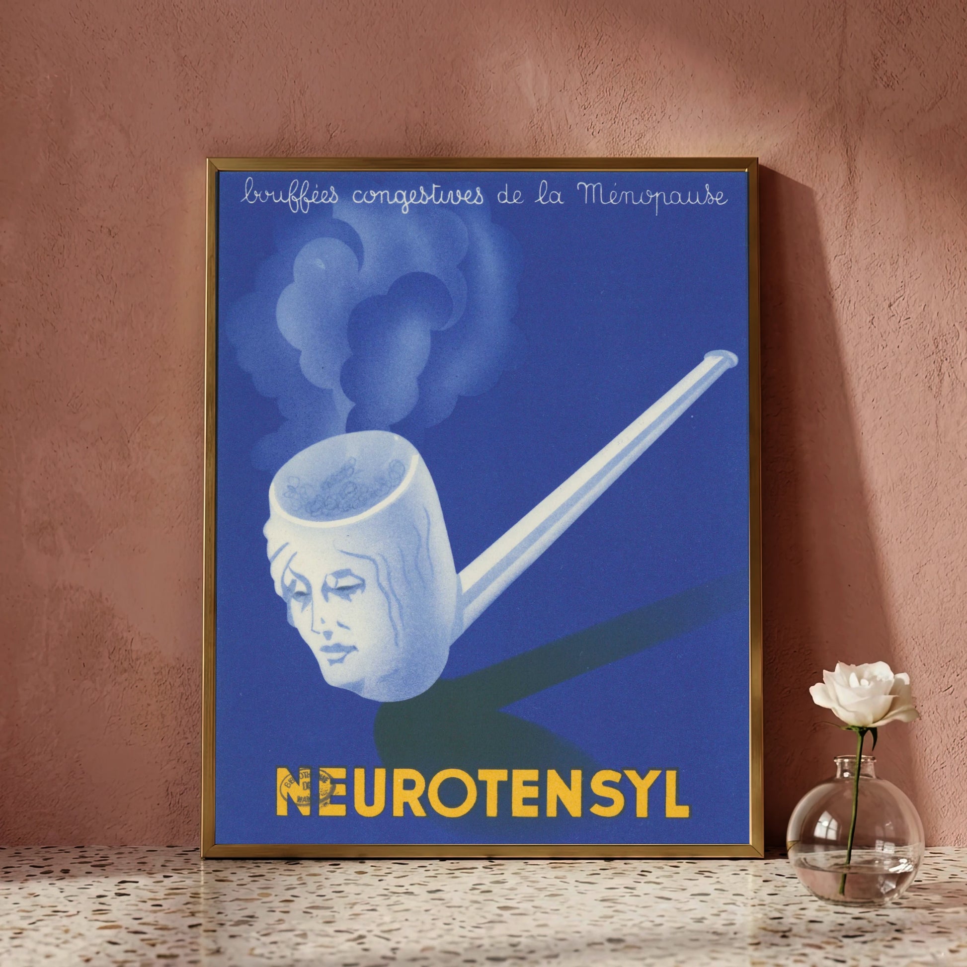 Französisches Werbeplakat des Laboratoire J.P. Petit für Neurotensyl im surrealistischen Stil.