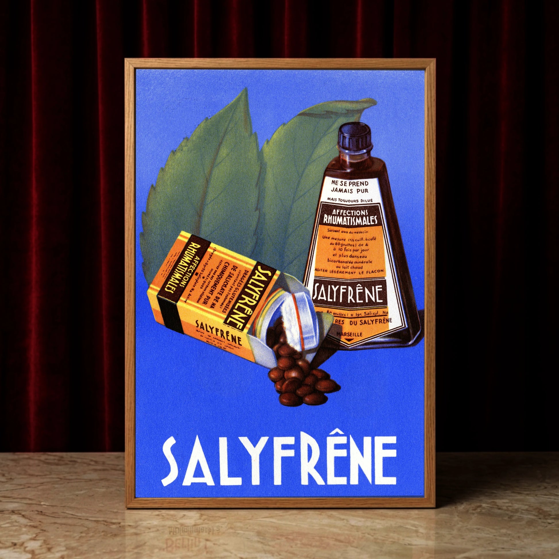 Nahaufnahme der typografischen Gestaltung des Salyfrêne Pharma-Posters aus Frankreich.