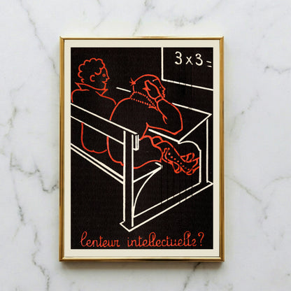 Grafisches Poster in Schwarz, Weiß und Rot mit der Aufschrift Lenteur intellectuelle.