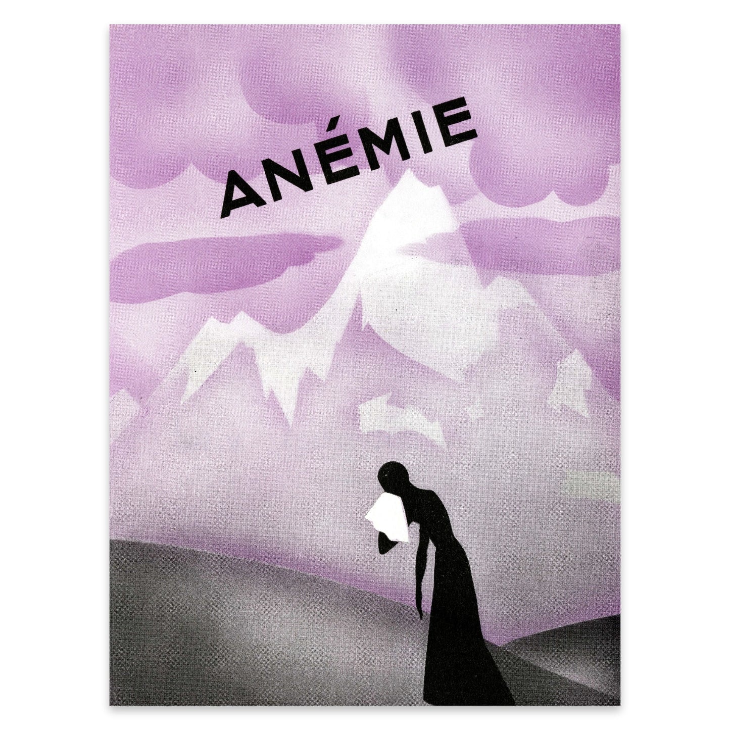 Grafisches Wandbild mit der Aufschrift Anémie und Alpen-Hintergrund.