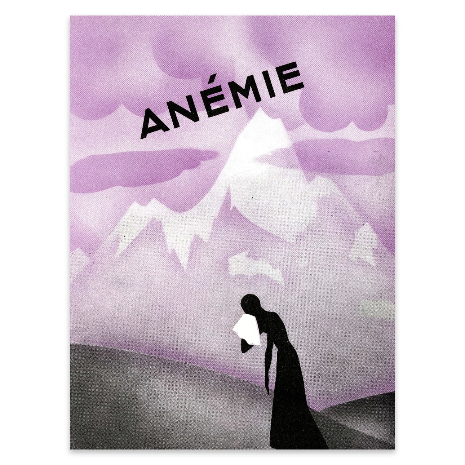 Grafisches Wandbild mit der Aufschrift Anémie und Alpen-Hintergrund.
