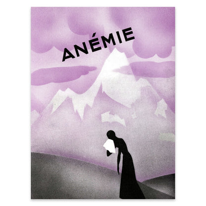 Grafisches Wandbild mit der Aufschrift Anémie und Alpen-Hintergrund.