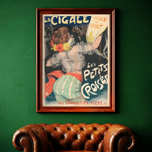 Französische Plakatkunst von Jules-Alexandre Grün mit Rittermotiven im Hintergrund.