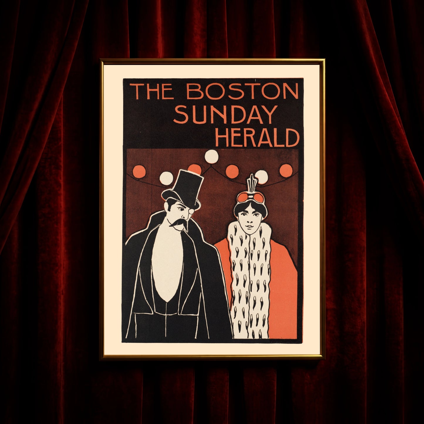 Grafisches Jugendstil-Poster in Schwarz, Rot und Creme.