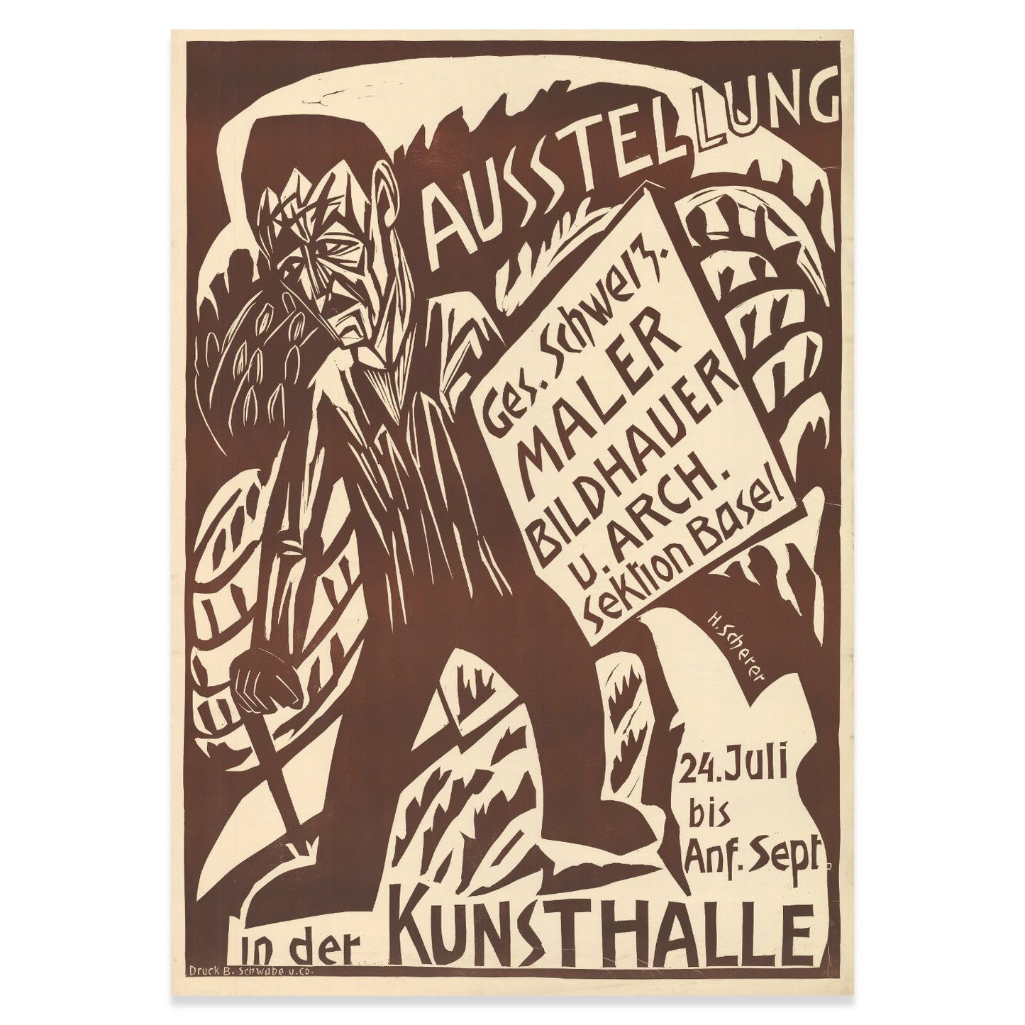 Reproduktion eines Vintage-Ausstellungsplakats von 1926 in Holzstich-Optik.