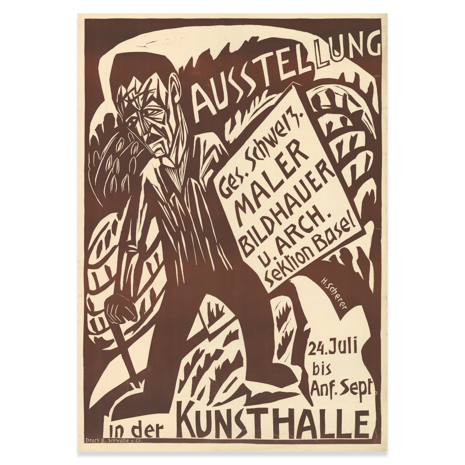 Reproduktion eines Vintage-Ausstellungsplakats von 1926 in Holzstich-Optik.