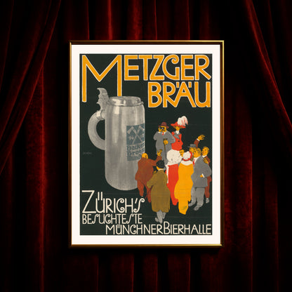 Grafischer Kunstdruck im Stil der Wiener Werkstätte für Metzger Bräu.