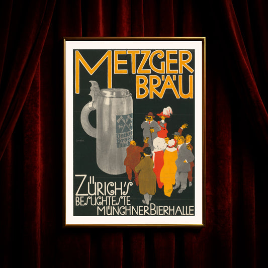 Grafischer Kunstdruck im Stil der Wiener Werkstätte für Metzger Bräu.