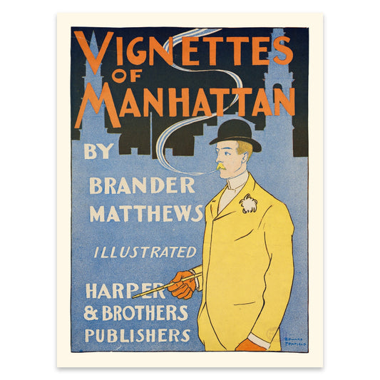 Historisches New York City Kunstplakat mit rauchendem Gentleman im Profil.