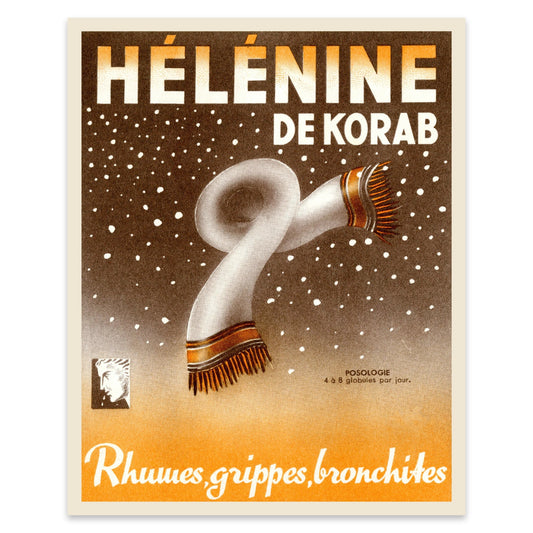 Vintage Kunstdruck Hélénine de Korab, illustrierte Winter-Thematik.