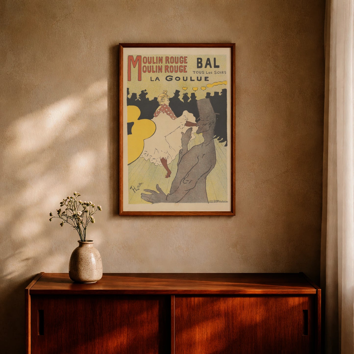 Vintage Werbeplakat für Moulin Rouge Bal mit La Goulue und Valentin le Desosse.