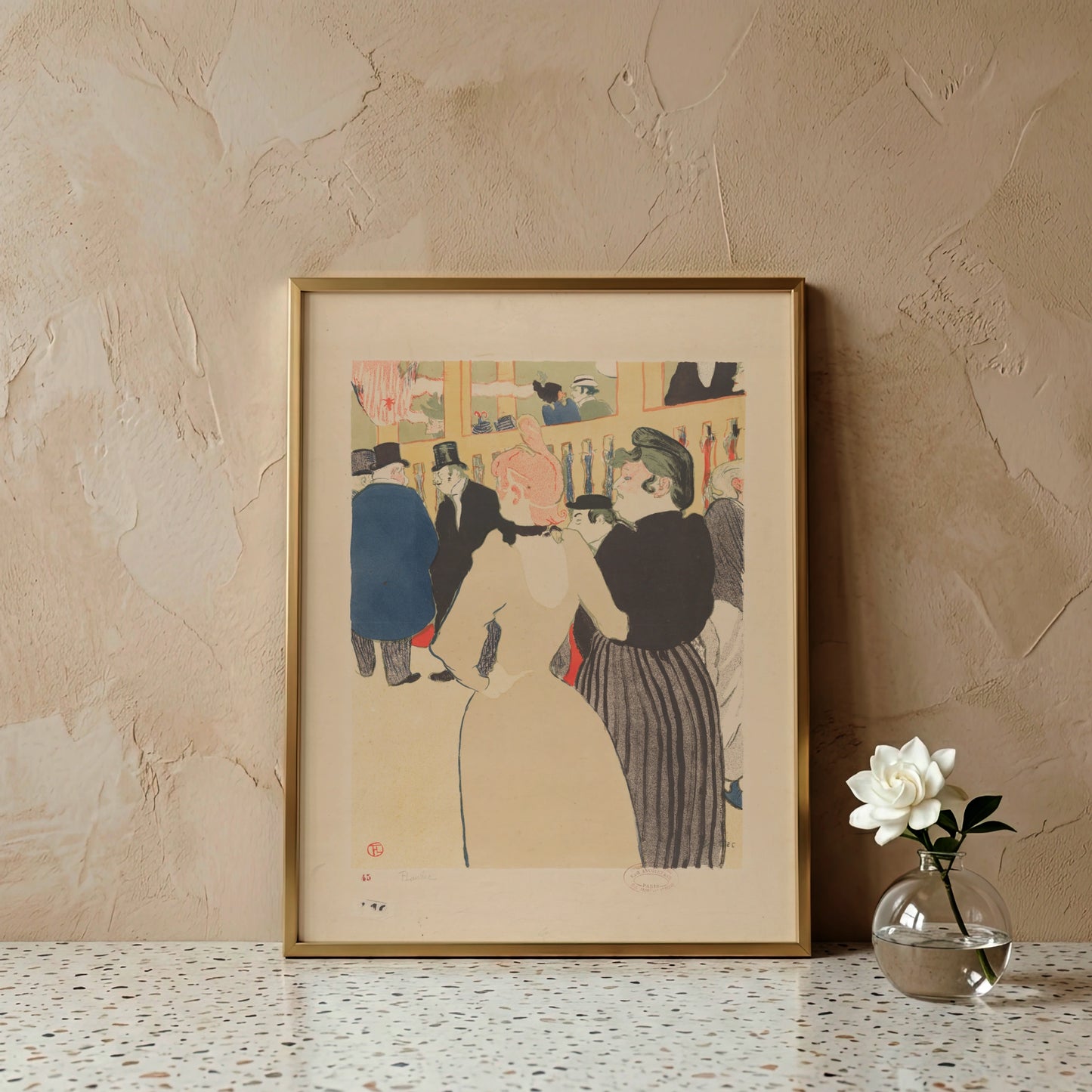 Farblithografie von Henri de Toulouse-Lautrec zeigt La Goulue und ihre Schwester im Moulin Rouge.