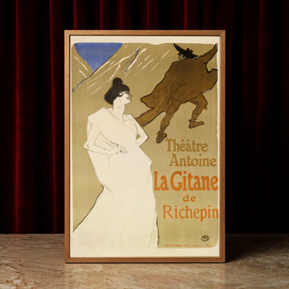 Illustration einer Frau im weißen Kleid und eines Mannes im Umhang im Stil der Belle Époque.