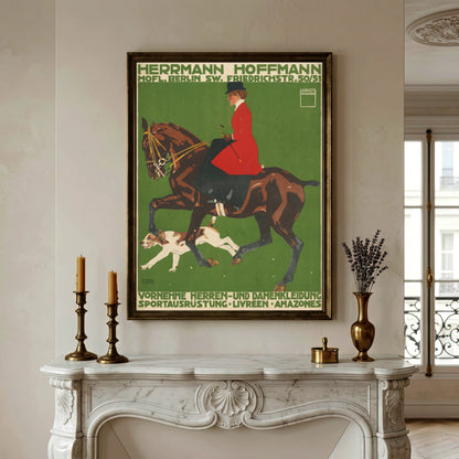 Detailaufnahme der Reiterszene im Stil des Plakatstils von Ludwig Hohlwein.