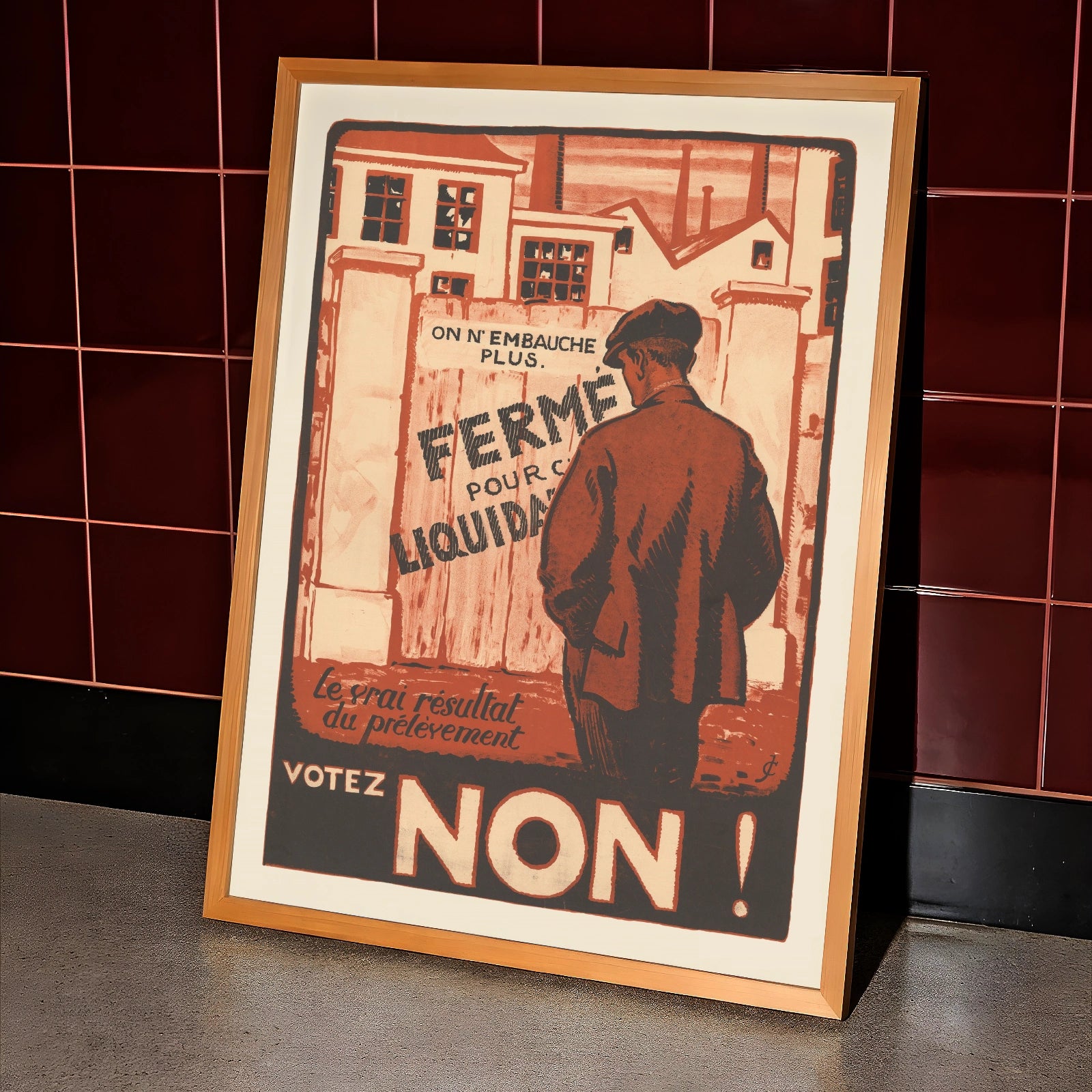 Grafisches Plakat von Jules Courvoisier mit Text On n'embauche plus.