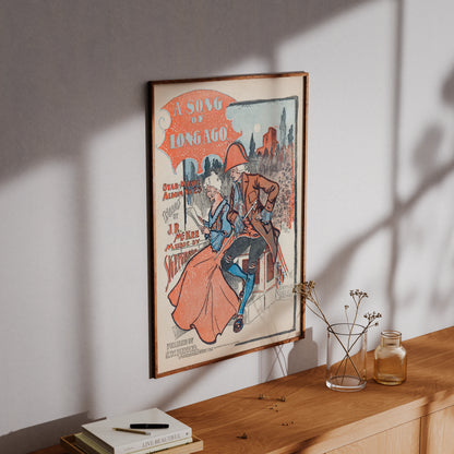 Retro-Wandbild zeigt eine Frau und einen Mann mit Dreispitz beim Musizieren.
