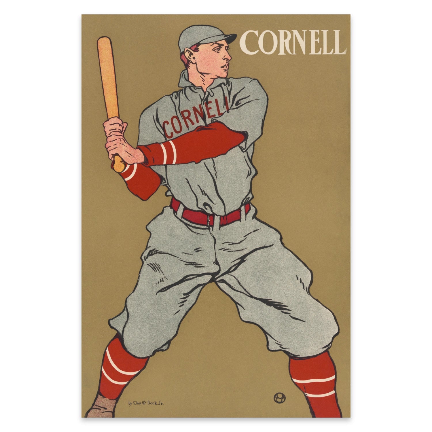 Retro Wandbild Baseballspieler konzentriert in Schlagposition.