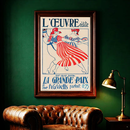 Historisches Werbeplakat für H.G. Wells Buch mit Fokus auf internationale Solidarität.