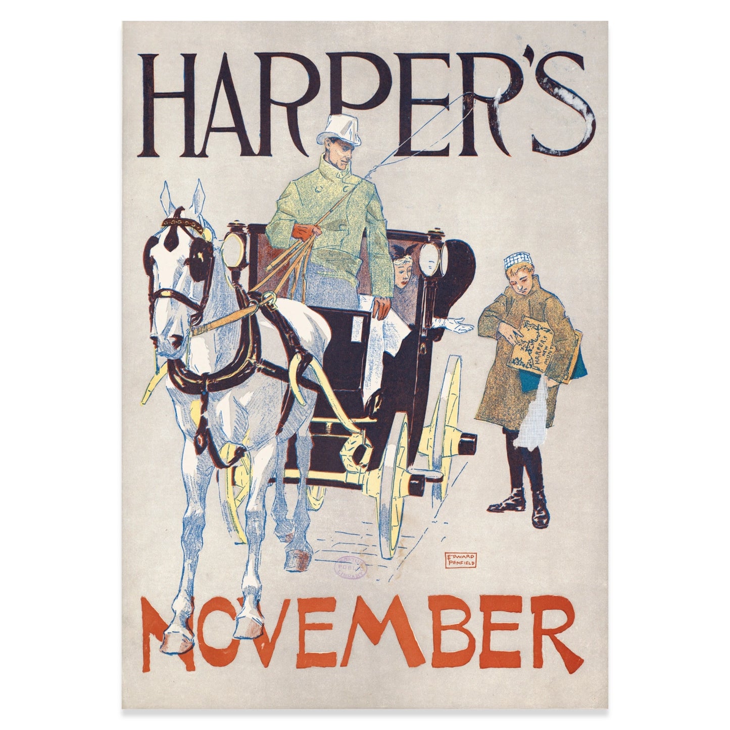 Wandbild mit nostalgischem November-Motiv und eleganter Pferdekutsche im Vintage-Stil.