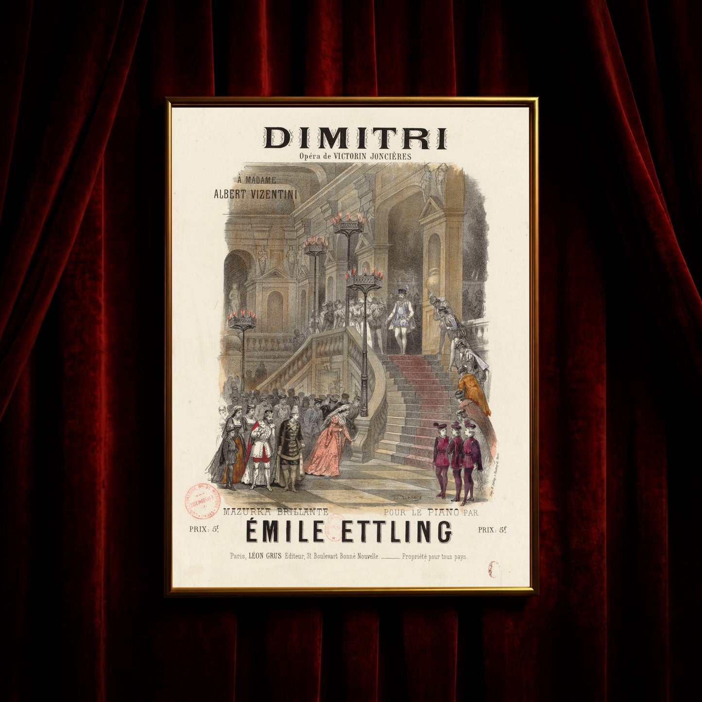 Vintage Opern-Poster mit historischer Typografie und Kostümdarstellungen.