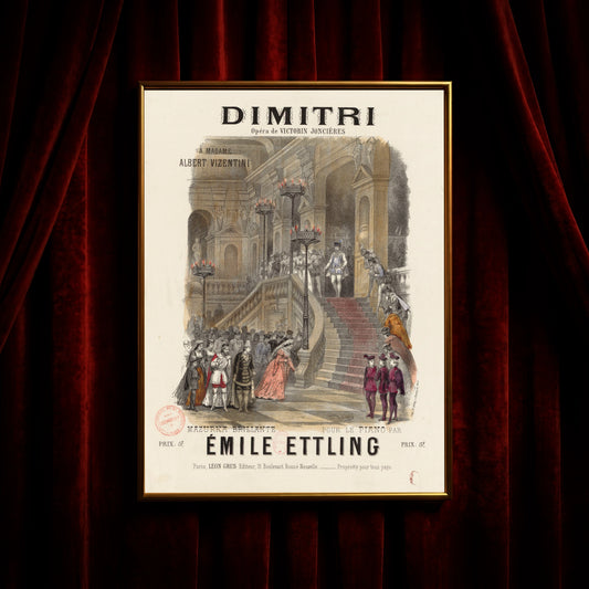 Vintage Opern-Poster mit historischer Typografie und Kostümdarstellungen.