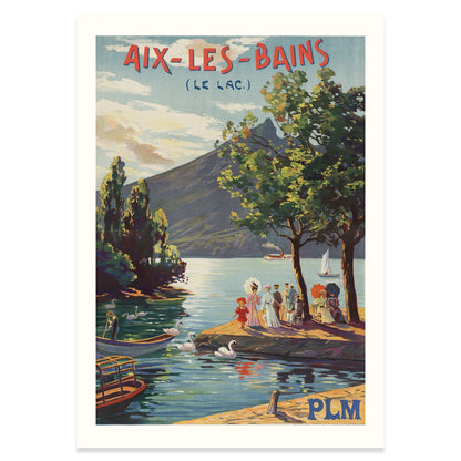 Vintage-Schriftzug Aix-les-Bains und PLM Logo auf einem künstlerischen Plakat.