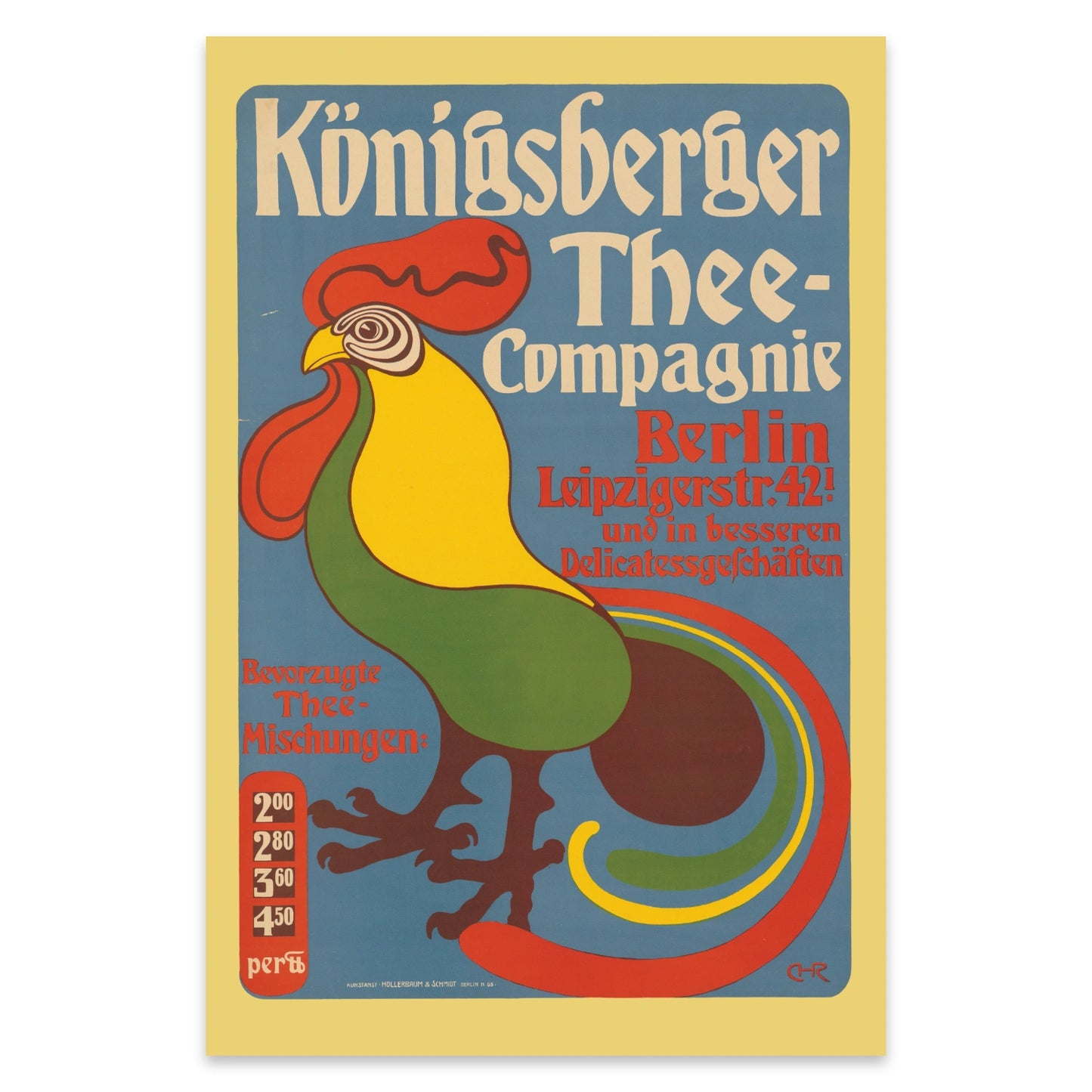 Retro-Poster der Berliner Leipzigerstraße 42 für Delikatessengeschäfte um 1900.