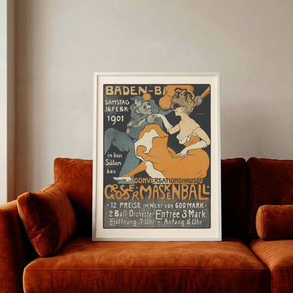 Vintage Werbeplakat für den Maskenball am 16. Februar 1901 von Ivo Puhonny.