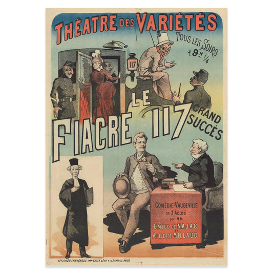 Französisches Werbeplakat aus dem 19. Jahrhundert für das Stück Le Fiacre 117.
