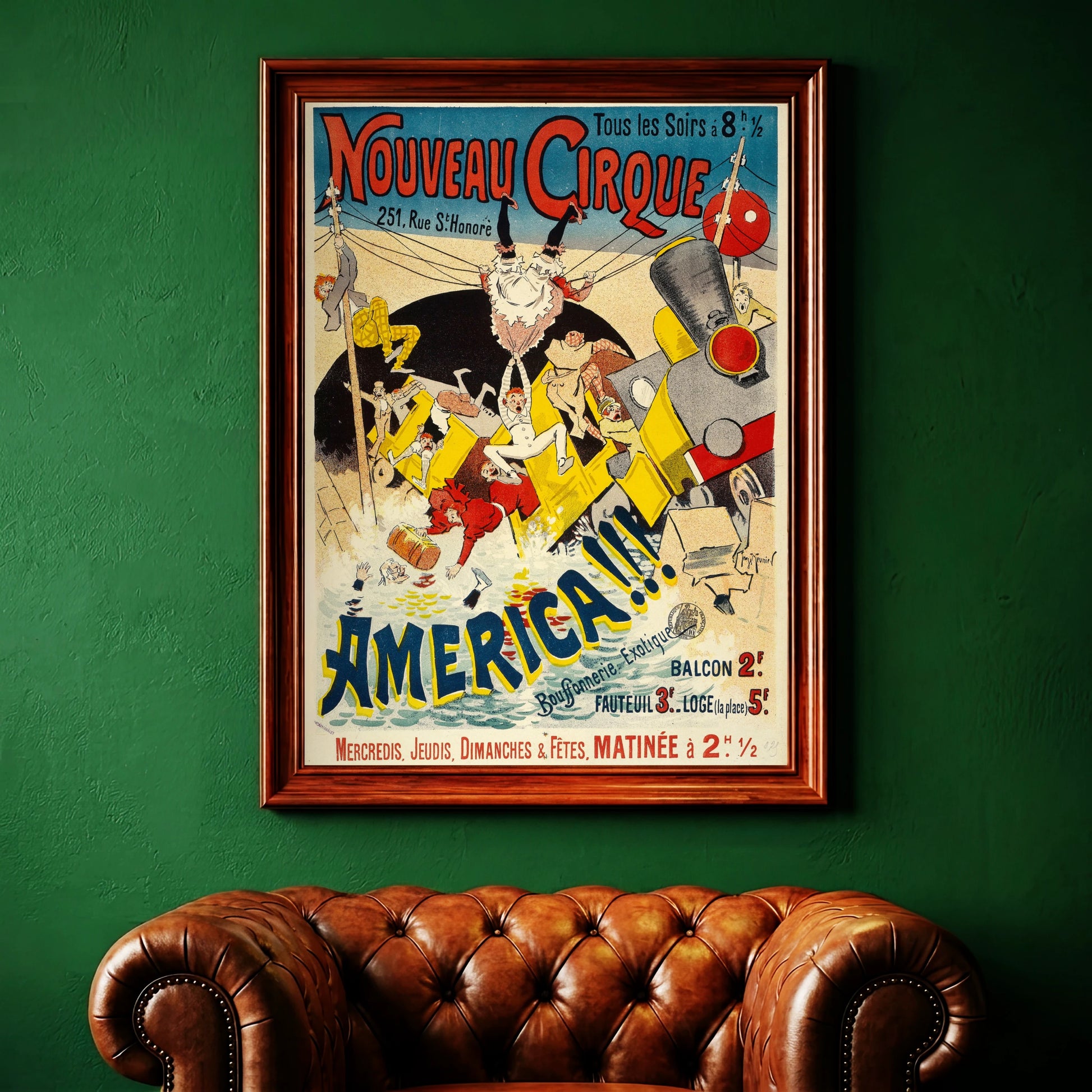 Detailansicht der Vintage Typografie Nouveau Cirque und America Schriftzug