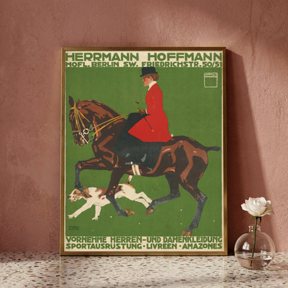 Antikes Modeplakat für Reitsport und livreen aus dem frühen 20. Jahrhundert.