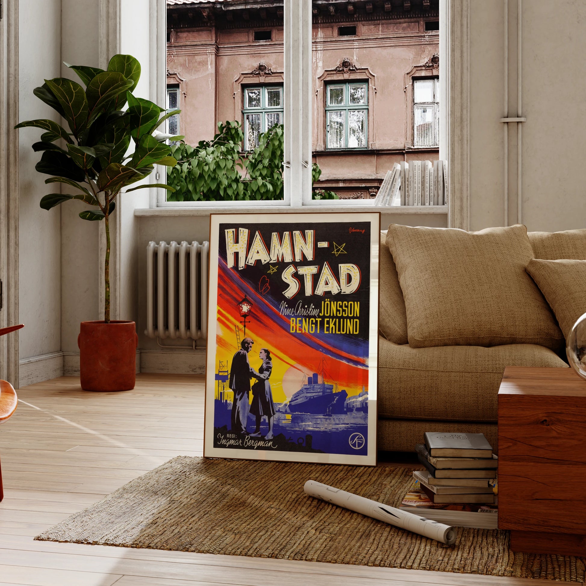 Illustration von Eric Rohman für den Film Hafenstadt von Ingmar Bergman.