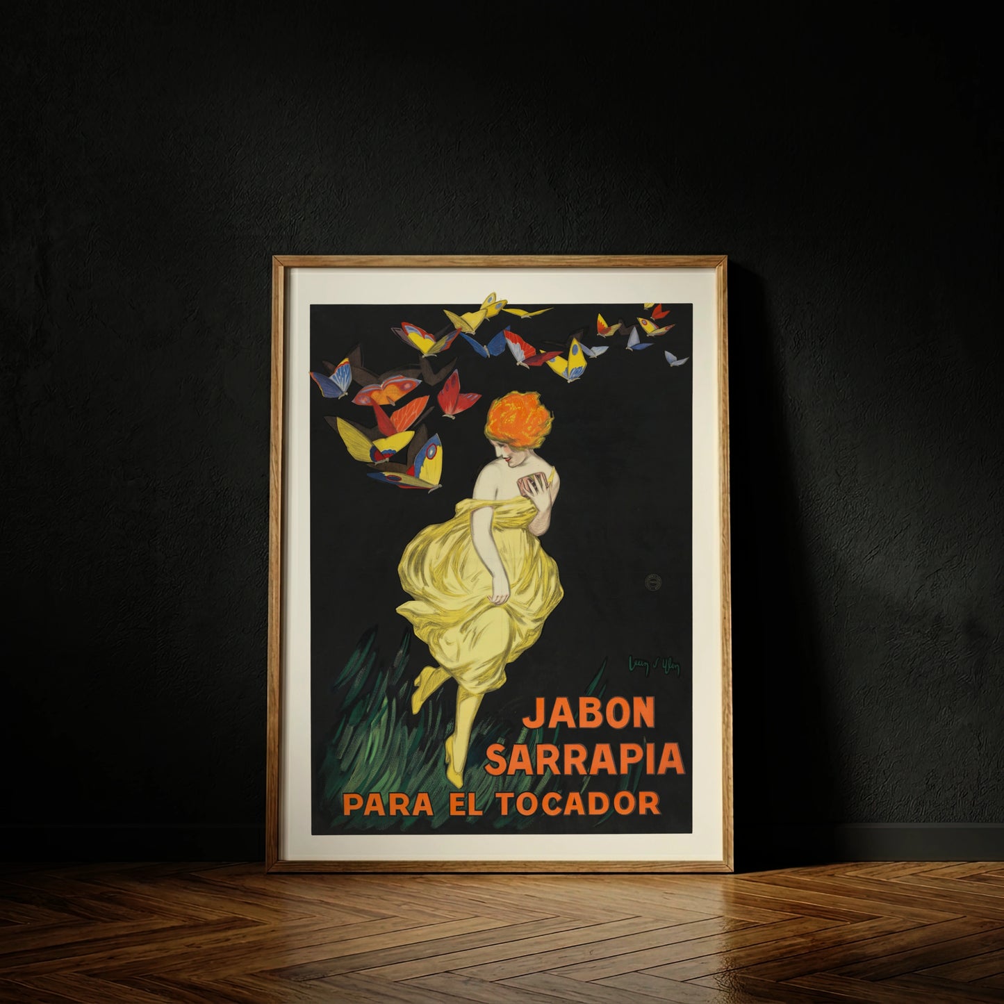 Vintage Werbeplakat für Jabon Sarrapia Seife von Jean d'Ylen aus dem Jahr 1930.
