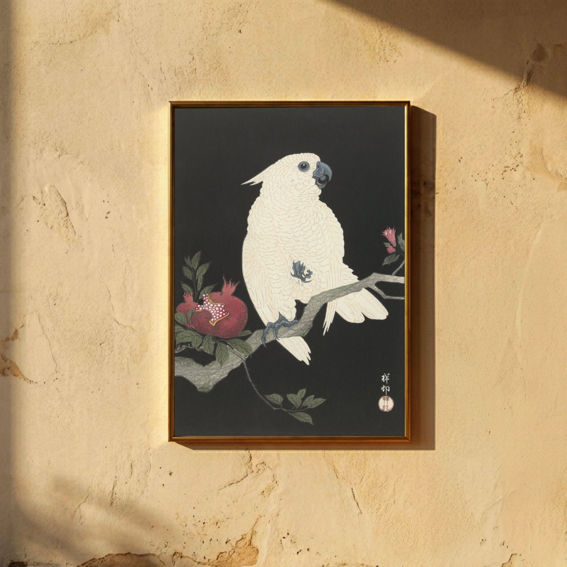 Detaillierte Darstellung eines weißen Vogels von Ohara Koson im Shin-hanga Stil.
