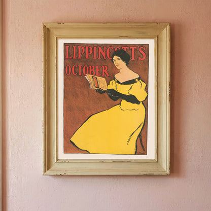 Art Nouveau Poster im herbstlichen Farbschema mit roter Typografie.