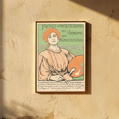 Detailansicht einer Malerin mit rotem Haar auf einem historischen Berliner Kunstposter.