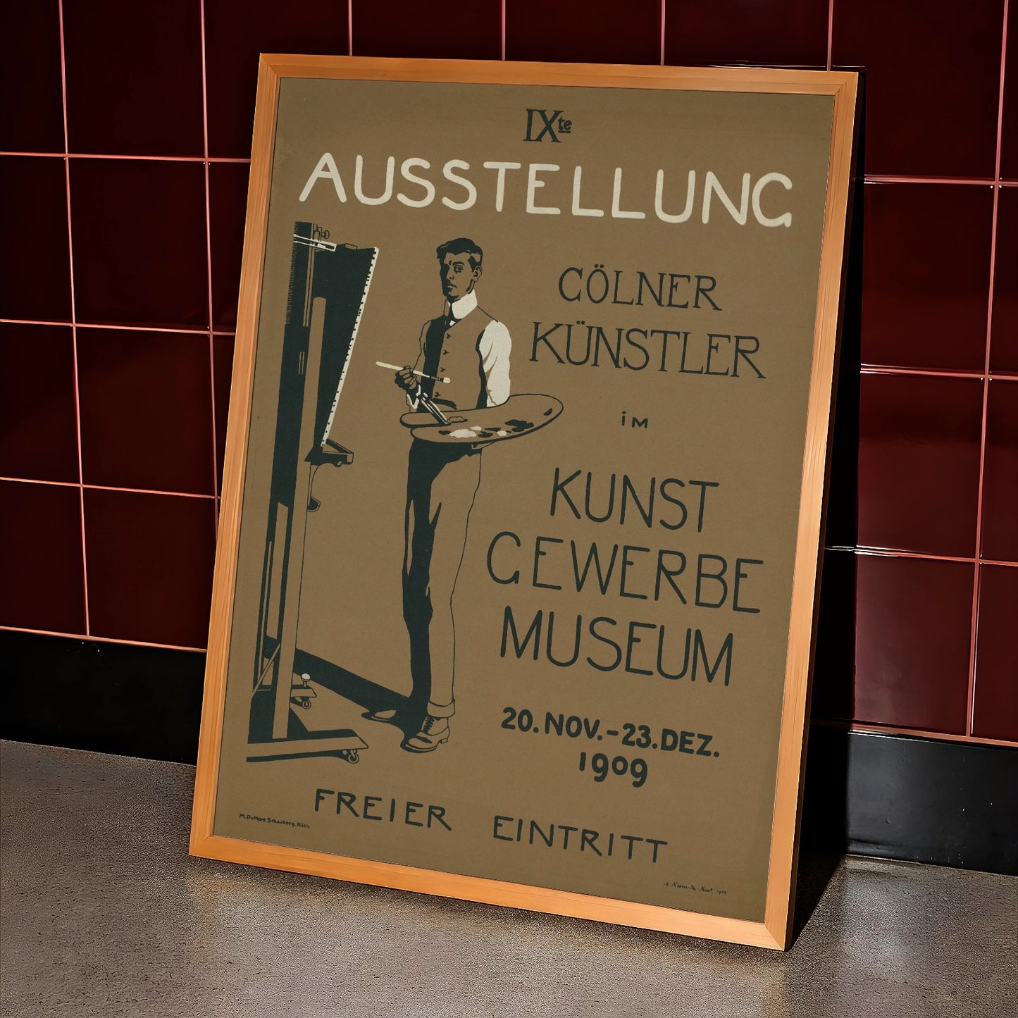 Grafisches Poster von 1909 für das Kunstgewerbemuseum Köln mit markanter Typografie.