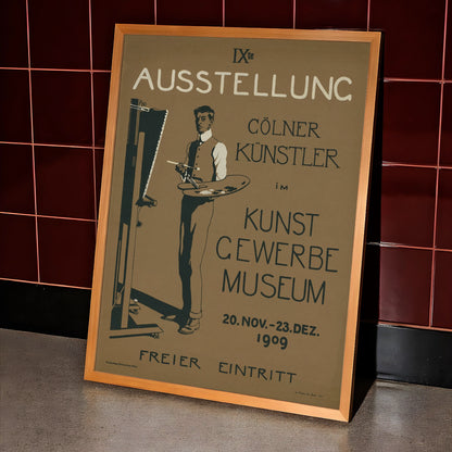 Grafisches Poster von 1909 für das Kunstgewerbemuseum Köln mit markanter Typografie.