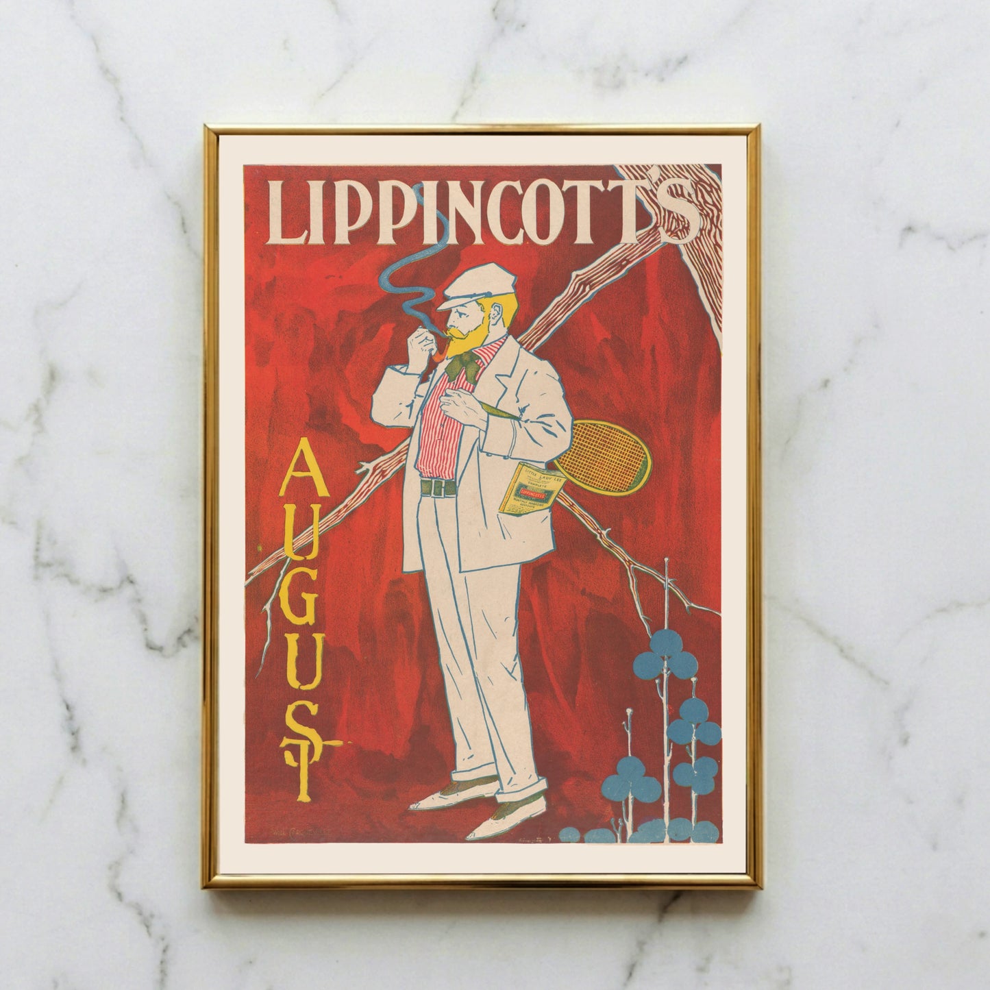 Detailaufnahme eines historischen Plakats mit Typografie Lippincott's August.
