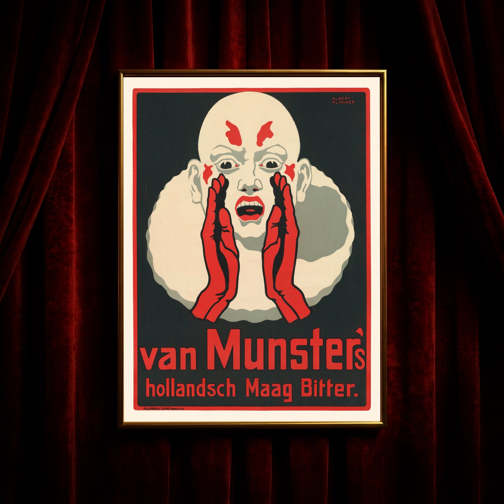 Detailansicht der Illustration eines Clowns mit weißen Akzenten und roter Gesichtsbemalung.