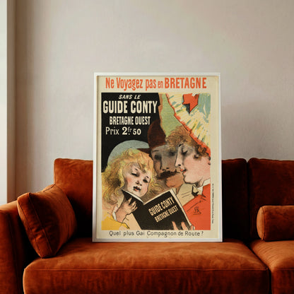 Illustration einer Familie beim Lesen eines Buches, Vintage-Plakatkunst in Gelb- und Rottönen.