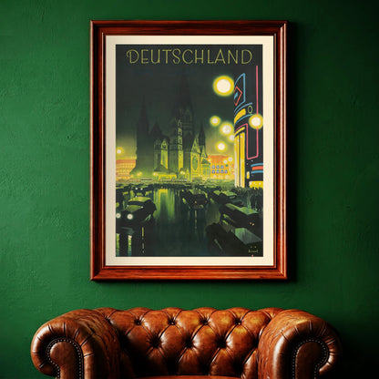 Art Deco Poster von Jupp Wiertz mit dem Schriftzug Deutschland über einer Berliner Straßenszene.