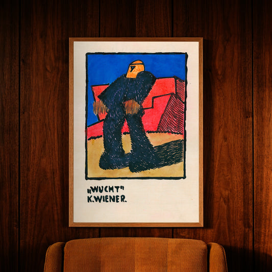 Expressionistischer Kunstdruck Wucht mit groben Linien und kräftigen Primärfarben.